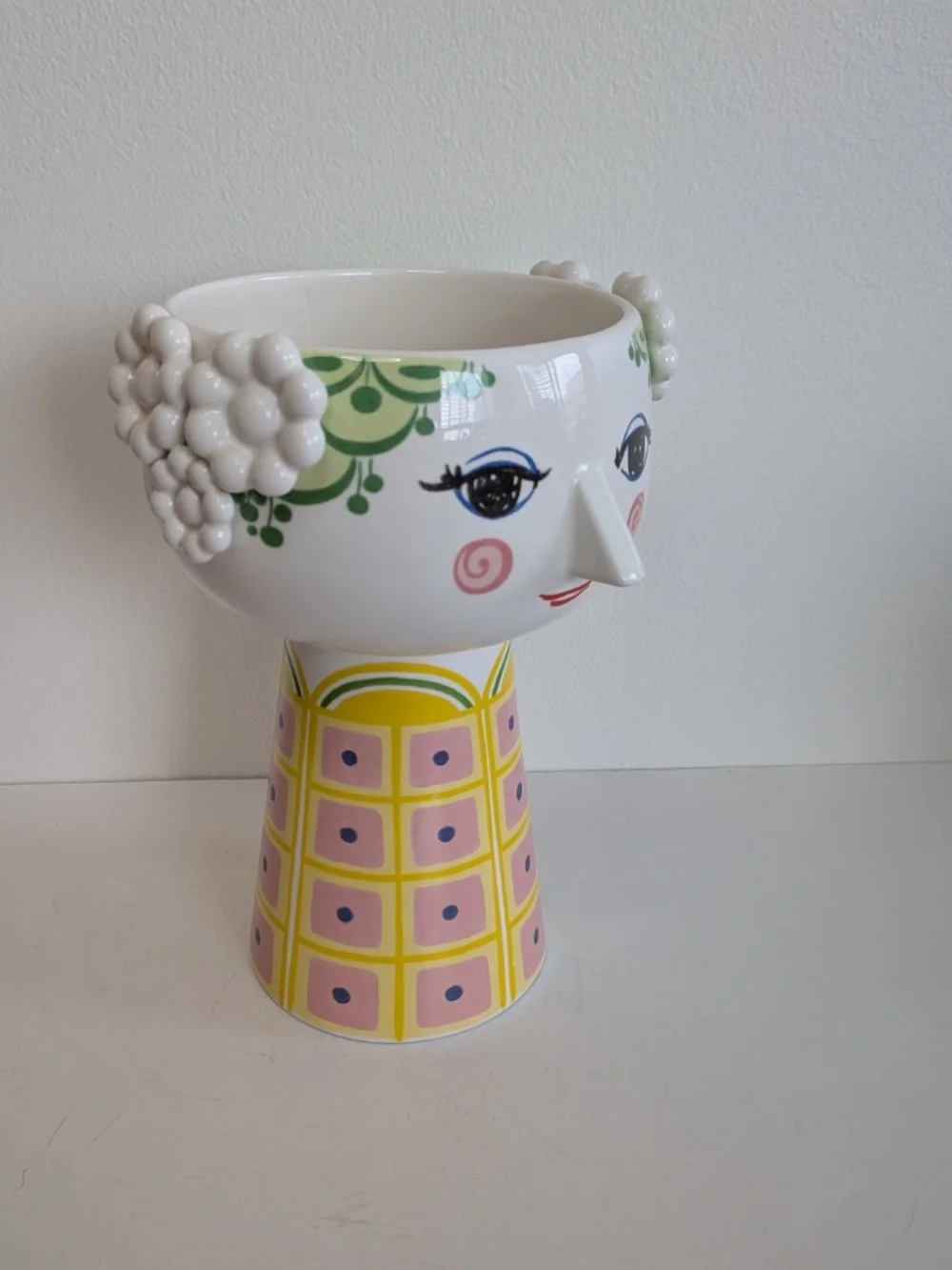 Bjørn Wiinblad Eva Vase whimsical woman's face textured hair decals
